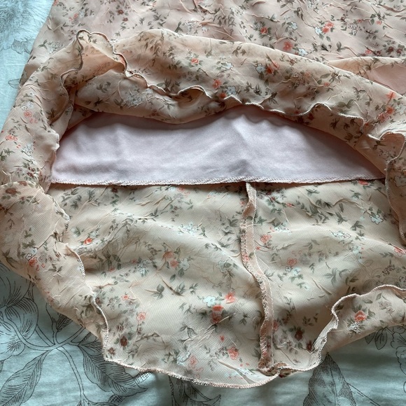 Y2K Pink Floral Cowl Neck Midi Slip Dress 6 Crinkle Fairycore Ethereal Hoco Prom - Picture 3 of 9